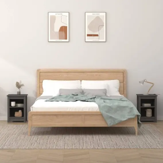 Sprawdź teraz Szafki nocne, 2 szt., szare, 40x35x55 cm, lite drewno sosnowe Lumarko! - Hurtownia wielobranżowa Lumarko